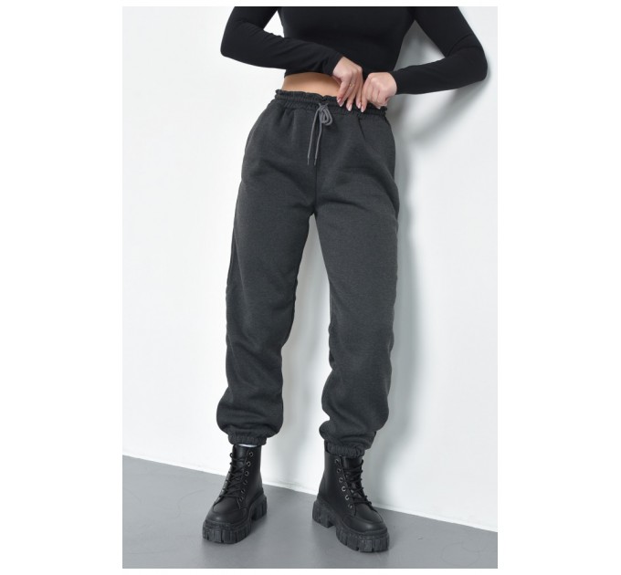 Спортивні штани жіночі на флісі графітового кольору 168401L