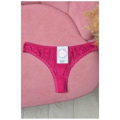 Стринги женские с гипюровыми вставками малинового цвета 171406L