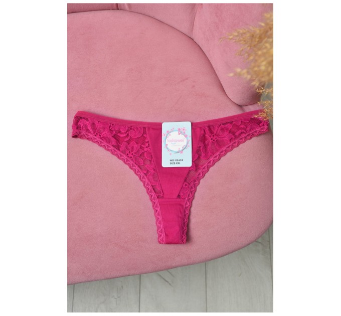 Стринги женские с гипюровыми вставками малинового цвета 171406L