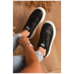 Кросівки жіночі чорного кольору на шнурівці 172299L