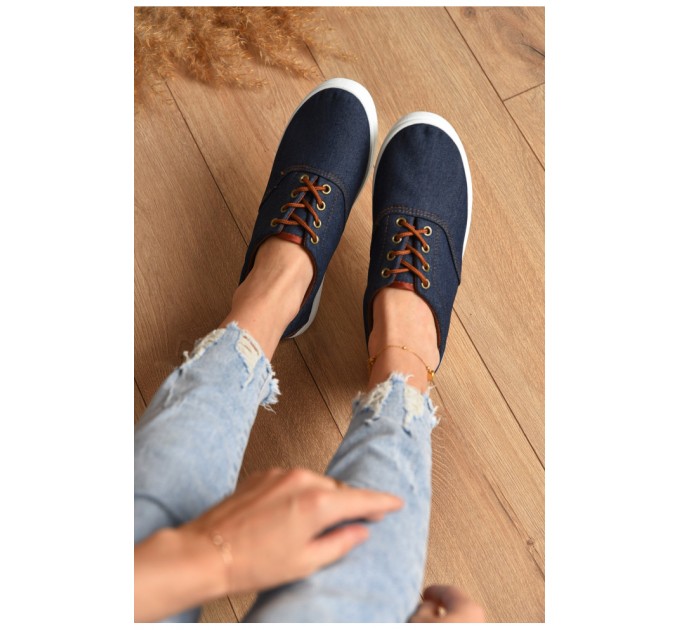 Мокасини жіночі синього кольору на шнурівці текстиль 172724L