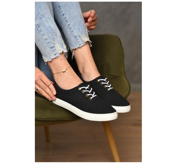 Мокасини жіночі чорного кольору на шнурівці текстиль 172738L