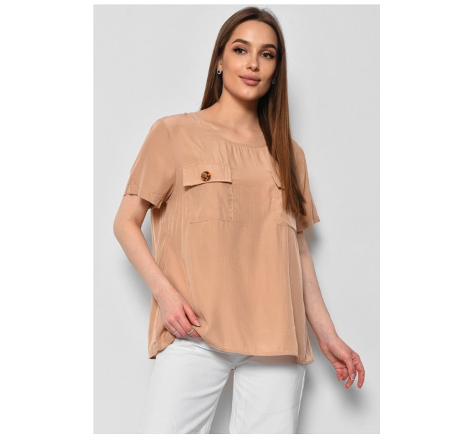 Блуза жіноча з коротким рукавом бежевого кольору 176170L