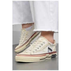 Кеди жіночі текстильні білого кольору на шнурівці 178899L