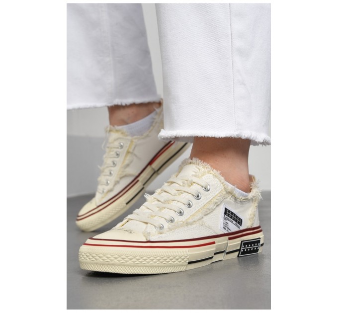 Кеди жіночі текстильні білого кольору на шнурівці 178899L