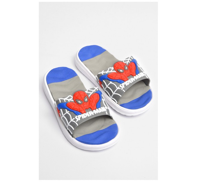 Шлепанцы детские для мальчика серого цвета с человеком-пауком 181122L