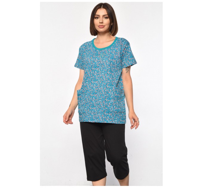 Костюм домашній жіночий напівбатальний зеленого кольору з принтом 185717L