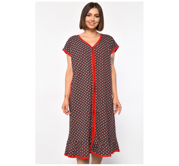 Халат жіночий напівбатальний з принтом червоного кольору 185773L