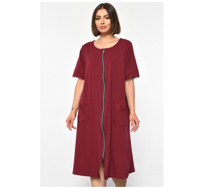 Халат жіночий батальний з принтом бордового кольору 185796L