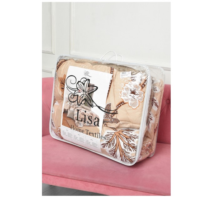 Комплект постільної білизни з ковдрою бежевого кольору двоспальний 186475L