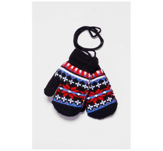 Рукавички дитячі утеплені чорного кольору з малюнком 186506L