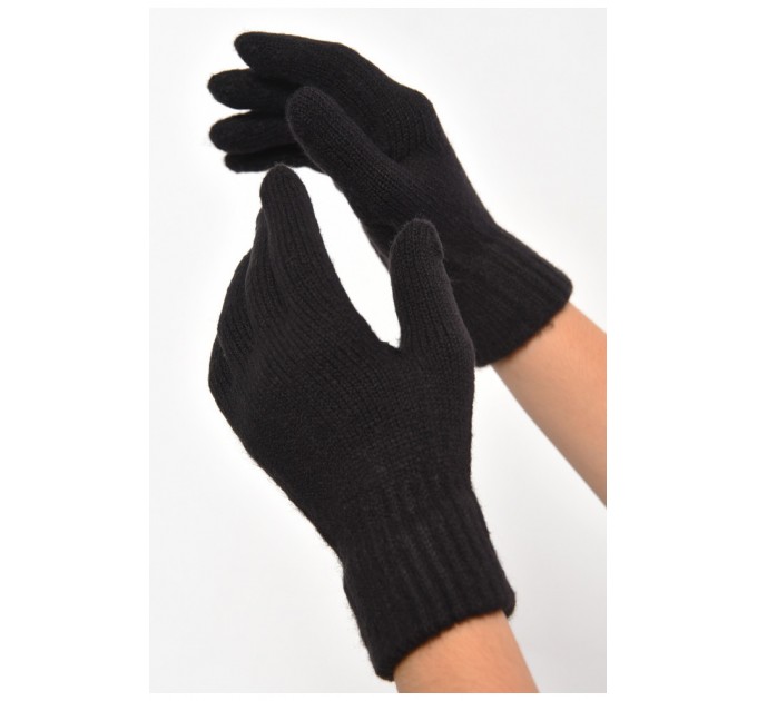 Рукавички жіночі трикотажні з начосом чорного кольору 187410L