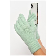 Перчатки женские трикотажные с начесом мятного цвета 187415L