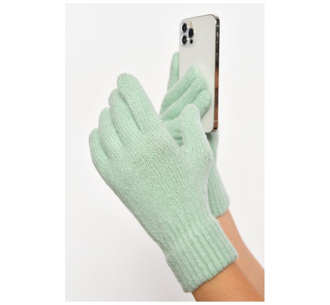 Перчатки женские трикотажные с начесом мятного цвета 187415L