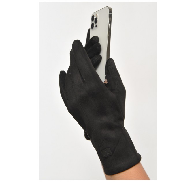 Перчатки женские замшевые на искусственном меху сенсорные черного цвета 187454L
