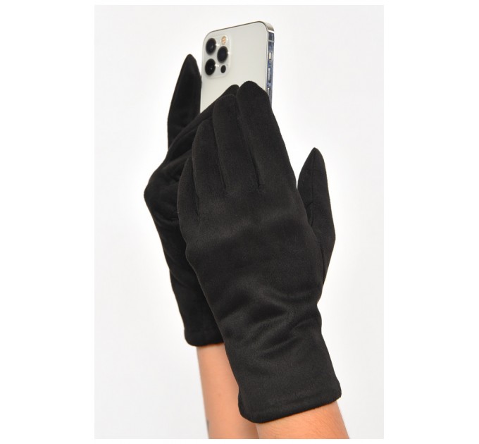 Перчатки женские замшевые на искусственном меху сенсорные черного цвета 187468L