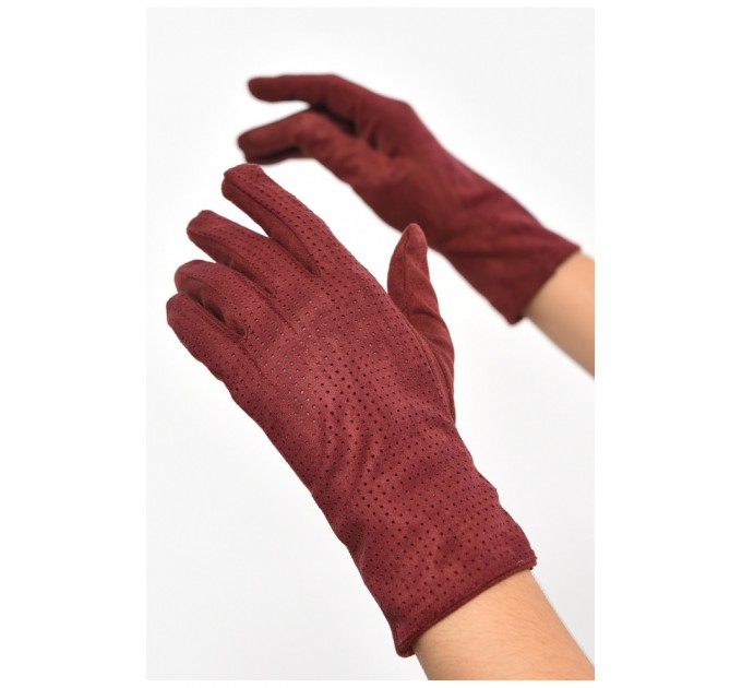 Перчатки женские текстильные сенсорные бордового цвета 187502L