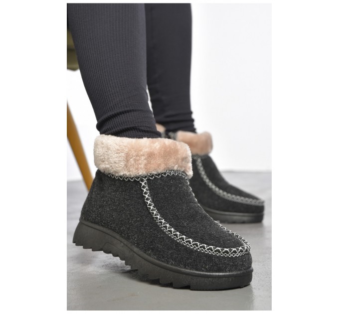 Бурки жіночі на хутрі темно-сірого кольору 189373L