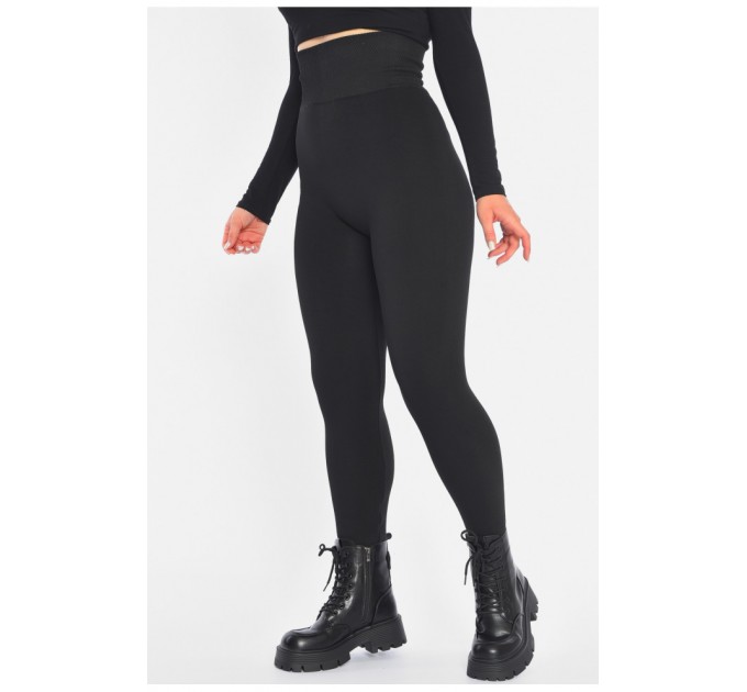 Лосины женские на искусственном меху черного цвета 189833L