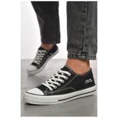 Кеди жіночі чорного кольору на шнурівці текстиль 189970L