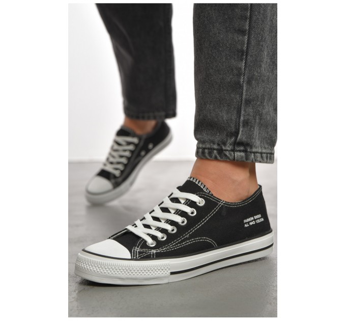 Кеди жіночі чорного кольору на шнурівці текстиль 189970L