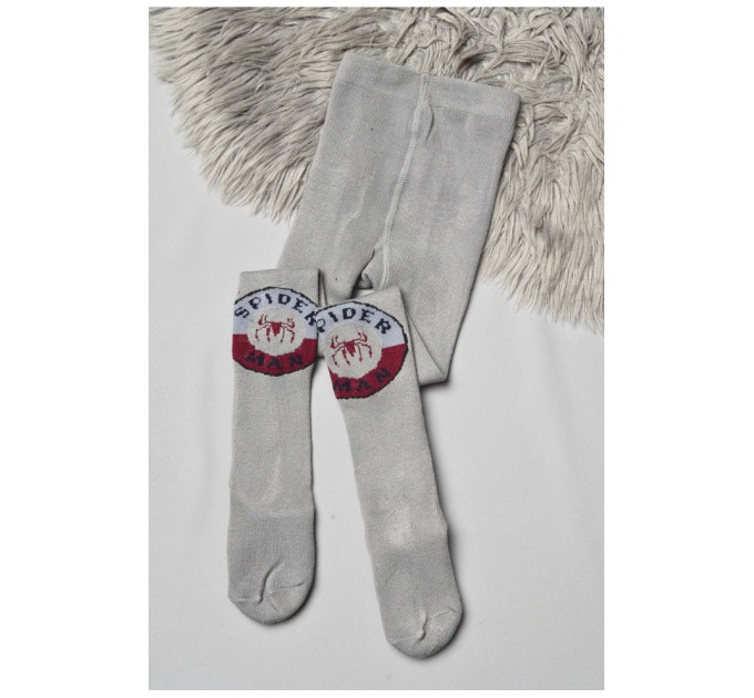 Колготы детские махровые для мальчика серого цвета с рисунком 191673L.