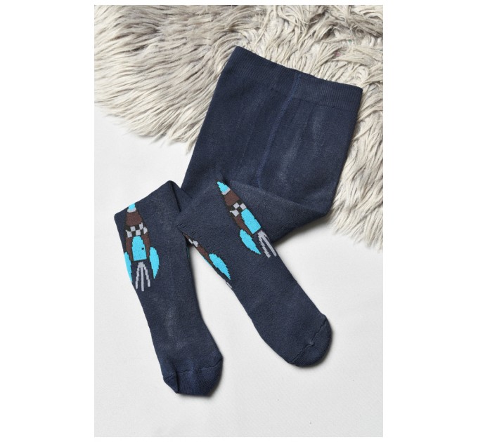Колготи дитячі махрові для хлопчика темно-синього кольору з малюнком 191763L