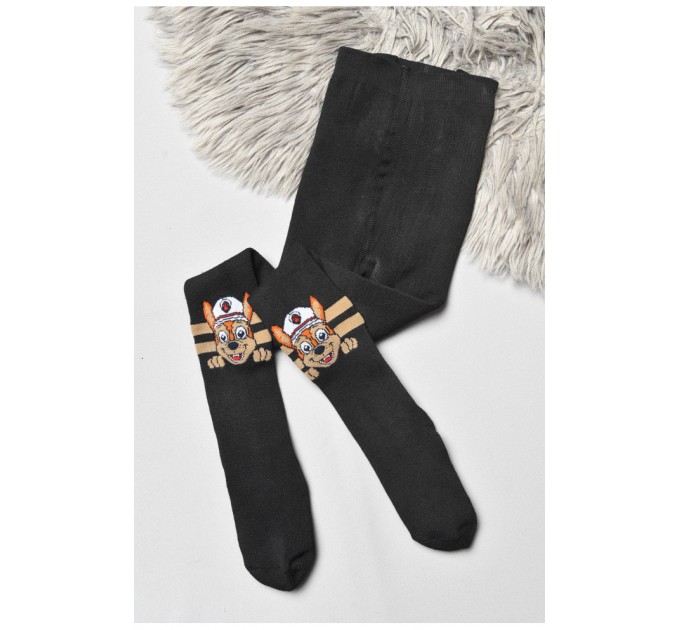 Колготы детские махровые для мальчика черного цвета с рисунком 191766L.