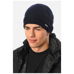 Мужская шапка на флисе темно-синего цвета 191788L