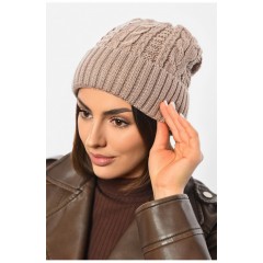 Шапка женская зимняя на флисе однотонная темно-бежевого цвета 192011L