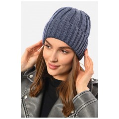 Шапка женская зимняя на флисе однотонная синего цвета 192029L