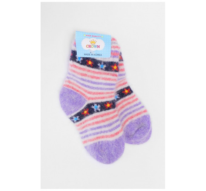 Шкарпетки дитячі ангорові фіолетового кольору з принтом 192436L