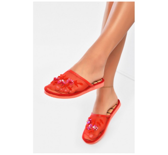 Капці домашні жіночі червоного кольору 193092L