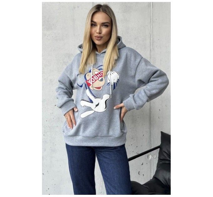 Худі жіноче на флісі сірого кольору 193094L
