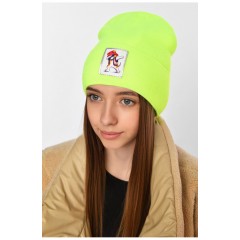 Шапка зимова підліткова з нашивкою салатового кольору 193216L Шапка зимова підліткова з нашивкою салатового кольору 193216L