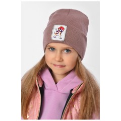 Шапка зимова підліткова з нашивкою пудрового кольору 193217L