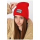 Шапка зимова підліткова з нашивкою червоного кольору 193234L Шапка зимова підліткова з нашивкою червоного кольору 193234L