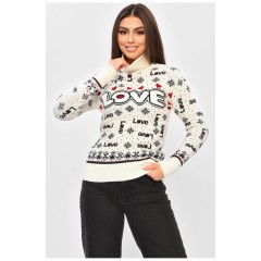 Женский свитер с новогодним принтом белого цвета 193374L