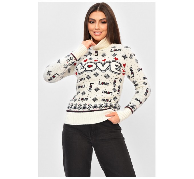 Женский свитер с новогодним принтом белого цвета 193374L