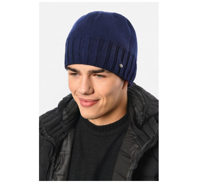 Мужская шапка на флисе синего цвета 193763L