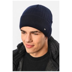 Мужская шапка на флисе темно-синего цвета 193785L