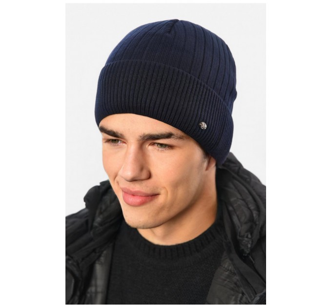 Мужская шапка на флисе темно-синего цвета 193785L