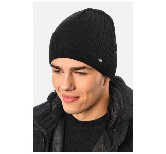 Мужская шапка на флисе черного цвета 193786L