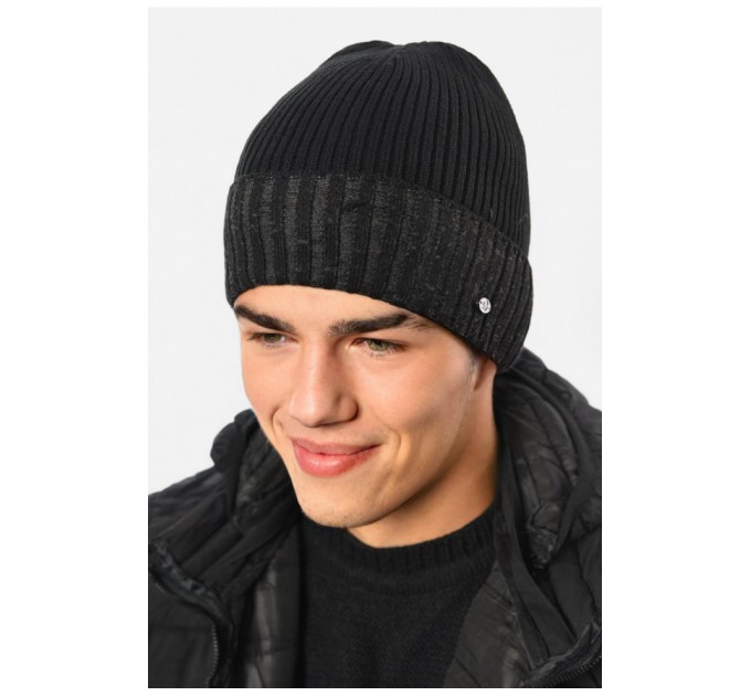 Шапка чоловіча на флісі чорного кольору 193790L