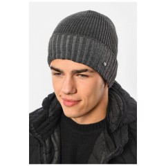 Шапка чоловіча на флісі сірого кольору 193791L Шапка чоловіча на флісі сірого кольору 193791L