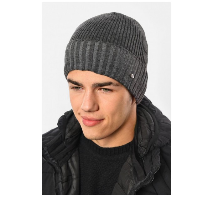 Шапка чоловіча на флісі сірого кольору 193791L