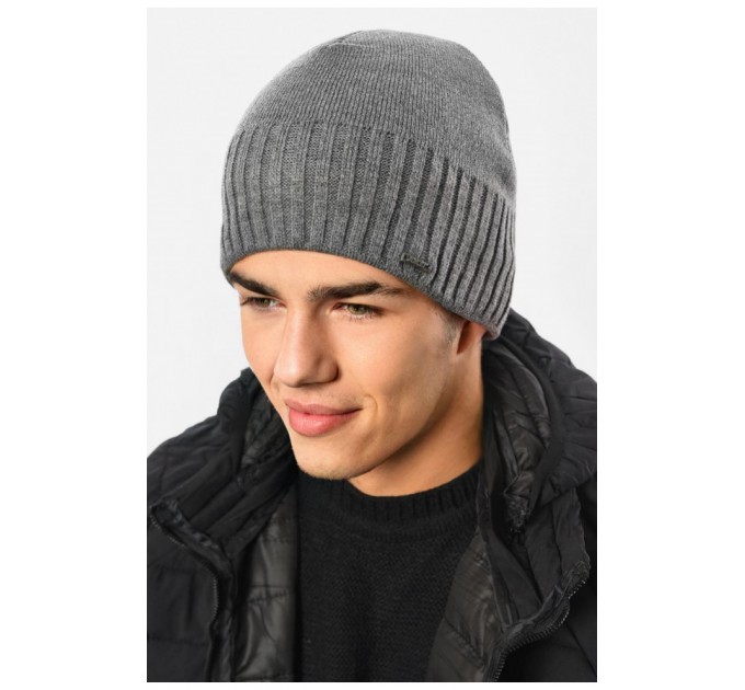 Шапка мужская на флисе серого цвета 193805L