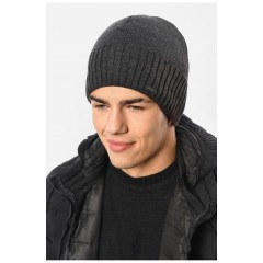 Мужская шапка на флисе темно-серого цвета 193806L