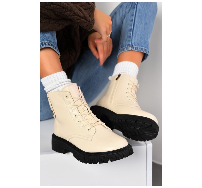 Ботинки женские зимние молочного цвета на меху 194160L
