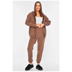 Спортивний костюм жіночий батальний на флісі коричневого кольору 194379L